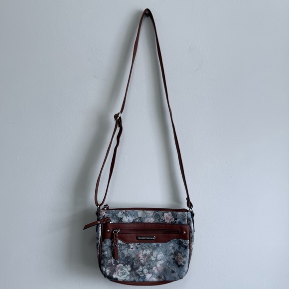 Rosetti Vintage Style Floral Crossbody Bag with Brown Trim & Multi-Pockets - Picture 2 of 11